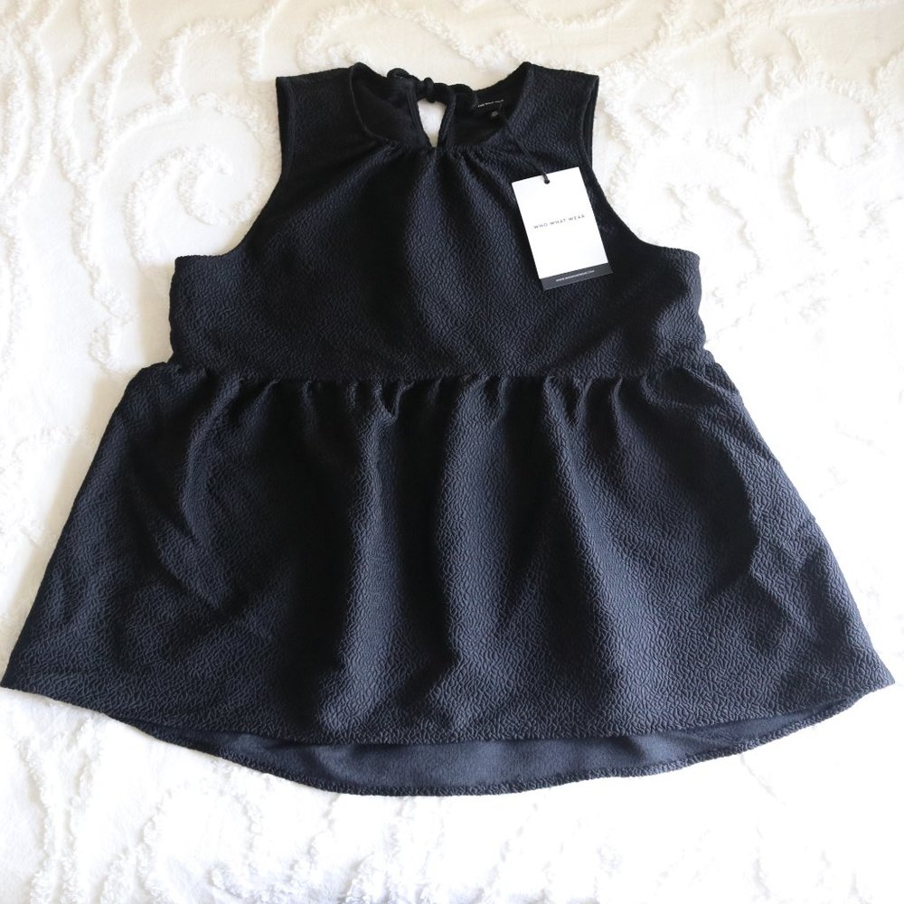 Who What Wear | Black Textured Peplum Tie Back Sleeveless Top Blouse NWT | M - Picture 8 of 11